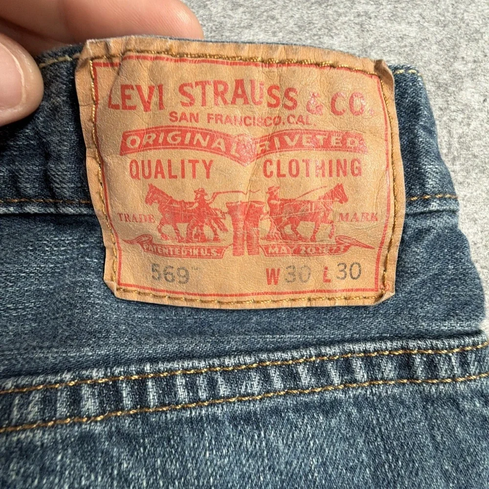 Levis 569 Jeans Mens 30x30 (Fits 32x28) Blue Straight Fit Loose Grunge Skater